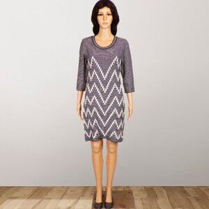 GINA BENOTTI size S black/white 3/4-sleeve embroidered knit dress